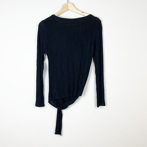 Massimo Dutti Stretch Ribbed Black Faux Wrap/Tie Top - Picture 3 of 10